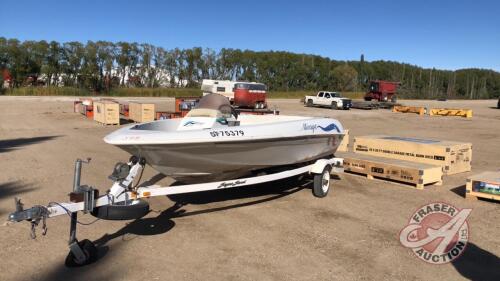 14’ Mirage Boat with 90HP motor, NOT RUNNING- parts in boats, with Homemade Trailer VIN# Homemade, Owner: Daniel R Peters, Seller: Fraser Auction________________ J65 ***TOD, keys - office trailer***