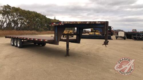 28ft Shop Built triple axle gooseneck flat deck trailer, VIN# Homemade, J164 Owner: Harold J Tolton, Seller: Fraser Auction_________________, ***TOD - office trailer***