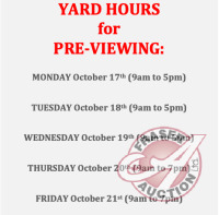 YARD HOURS for PREVIEWING SALE ITEMS: