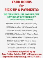 YARD & OFFICE HOURS for the week of October 23rd to 28th