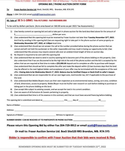 Opening Bid Form