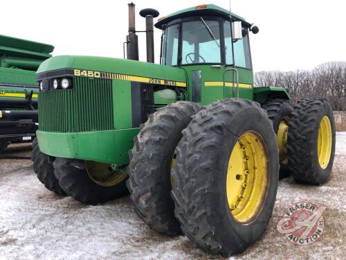 JD 8450 4WD tractor, K57, 11120 hrs showing, s/nRW8450H002661 ***keys - office trailer***