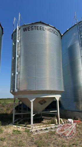 Bin #10, Approx 2100 Bushel Westeel Roscoe on Peloquin hopper cone, s/n FAN 20131L20764, (This bin still has grain in it and will not be ready for removal until June 15th 2023)