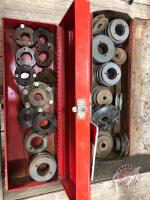 cast iron sheaves, pulleys, split tapered bushings in 2 tool boxes, K79