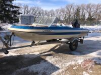 16ft Vanguard boat with 90 Mercury motor, with 1982 Shorelander boat trailer, s/n156203, Owner: Brian G Trotter, Seller: Fraser Auction_________________, ***keys, TOD - office trailer***