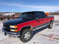 1996 Chevrolet 1500 4x4 extended cab truck, 420,765 kms showing, VIN#1GCEK19R4TE248878, k117, Owner: Milton J Stobbe, Seller: Fraser Auction__________________ ***TOD, keys - office trailer***