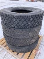 3 used 11R24.5 tires, 1 used 11R22.5 tire, K111