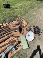 *wire cable, *bucket teeth, *electric motors (unsure if working), *sprayer tank lids, *wheel jack (LOT 2)