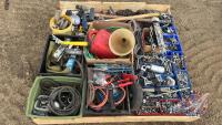 pallet: nuts, bolts, chains, clamps, 1” bearing blocks, belts, ext cords, gas can, funnel, sledge hammer, and MUCH more, F58