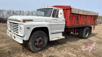 1971 Ford F600 Grain truck, F75, with 14ft Cancade Box, 0 showing, VIN#V1NF61CCL90734, Owner: Robert J Prettie, Seller: Fraser Auction_________________________ ***TOD, keys - office trailer***