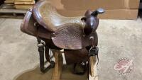 17" Western saddle, bridles, and saddle pads, F86