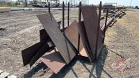 Steel Stand with approx 20 sheets of steel flat sheets, approx 1/8in - 3/8in thickness, F71