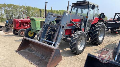 MF 390 T w/ 594 Allied Loader,92hp, 4950hrs showing, s/n C42267, ***Keys - Office trailer***, F163