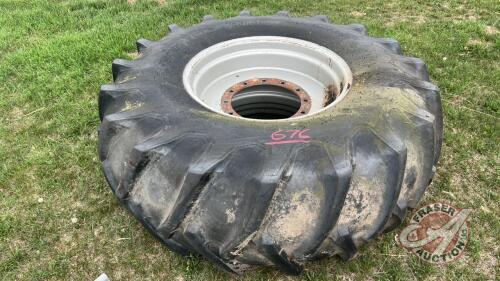 Used Firestone 23.1-30 tire on 12-bolt MF combine rim